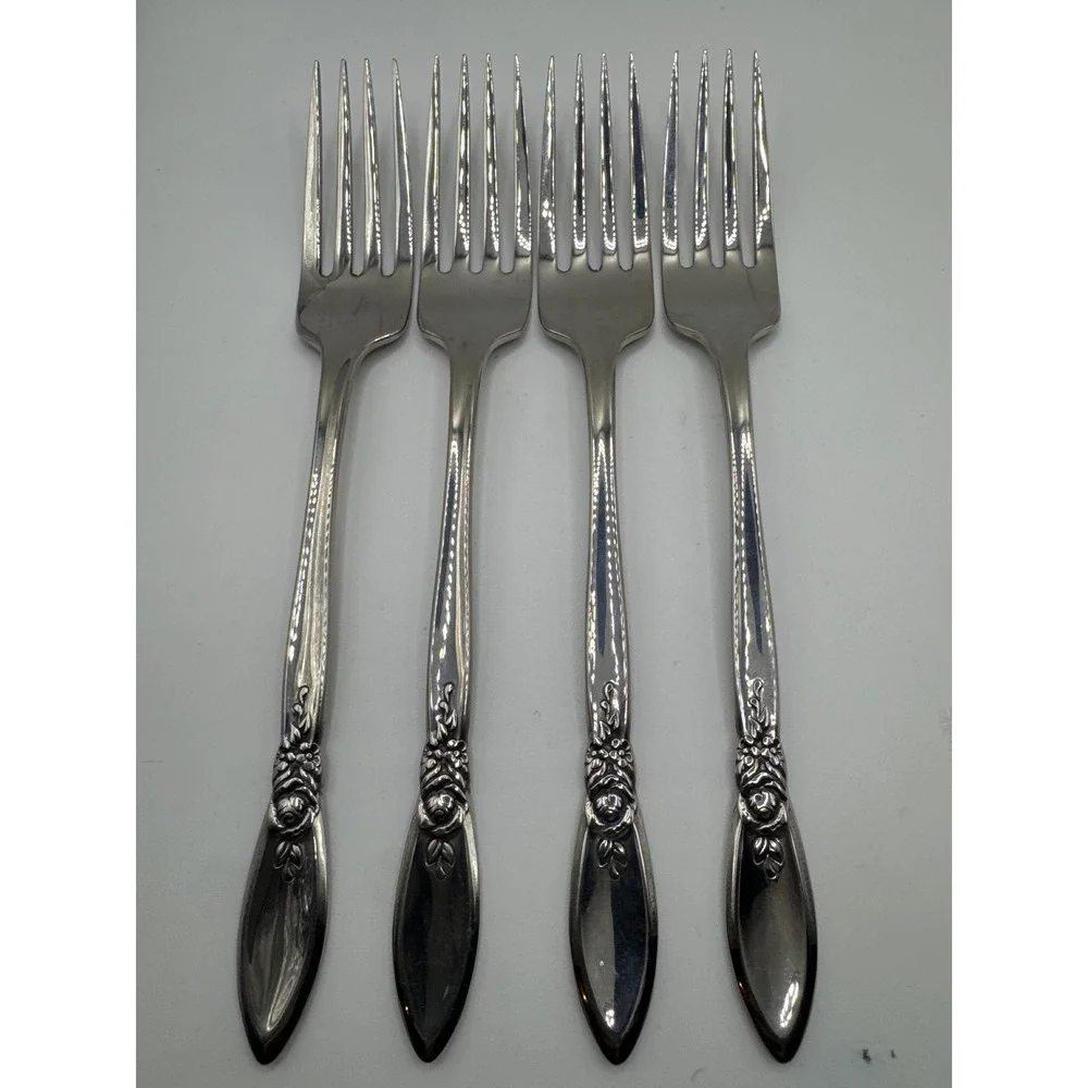 Oneida Community Stainless Spring Rose Salad Forks Set of 4 Glossy Floral 6.75in